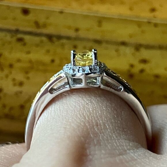 Natural Yellow Sapphire Sterling Silver Art Deco Ring Size 7 - Picture 2 of 9